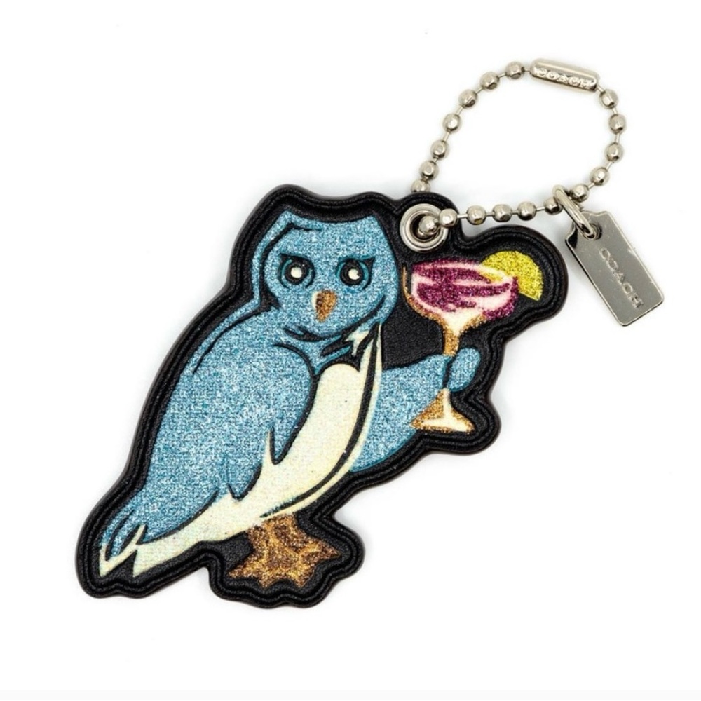 Coach Blue Glitter Owl with Cocktail Glass “Owltini” Bag Charm/Keychain